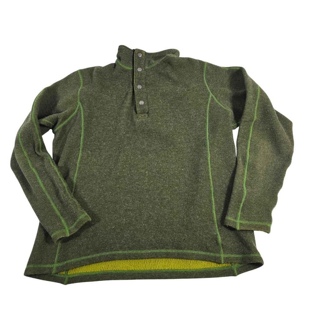 ExOfficio Mens‎ L G Green Wool Blend Snap Neck Pullover Sweater Fleece